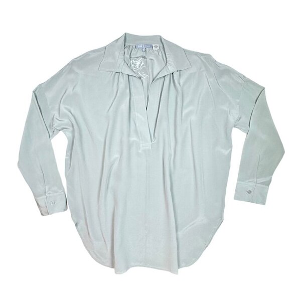 NEW ZOE & SAM 100% Silk Blouse Sz.M Oversized Light Gray Career Minimalist - Picture 7 of 11